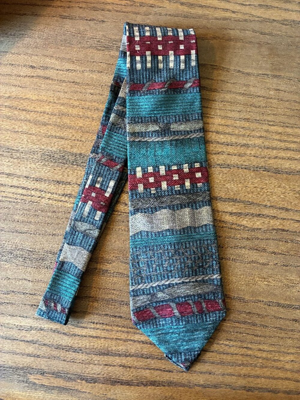 Vintage Evan Picone Necktie; Geometric; Multicolor; 100% Silk; 56 Inches
